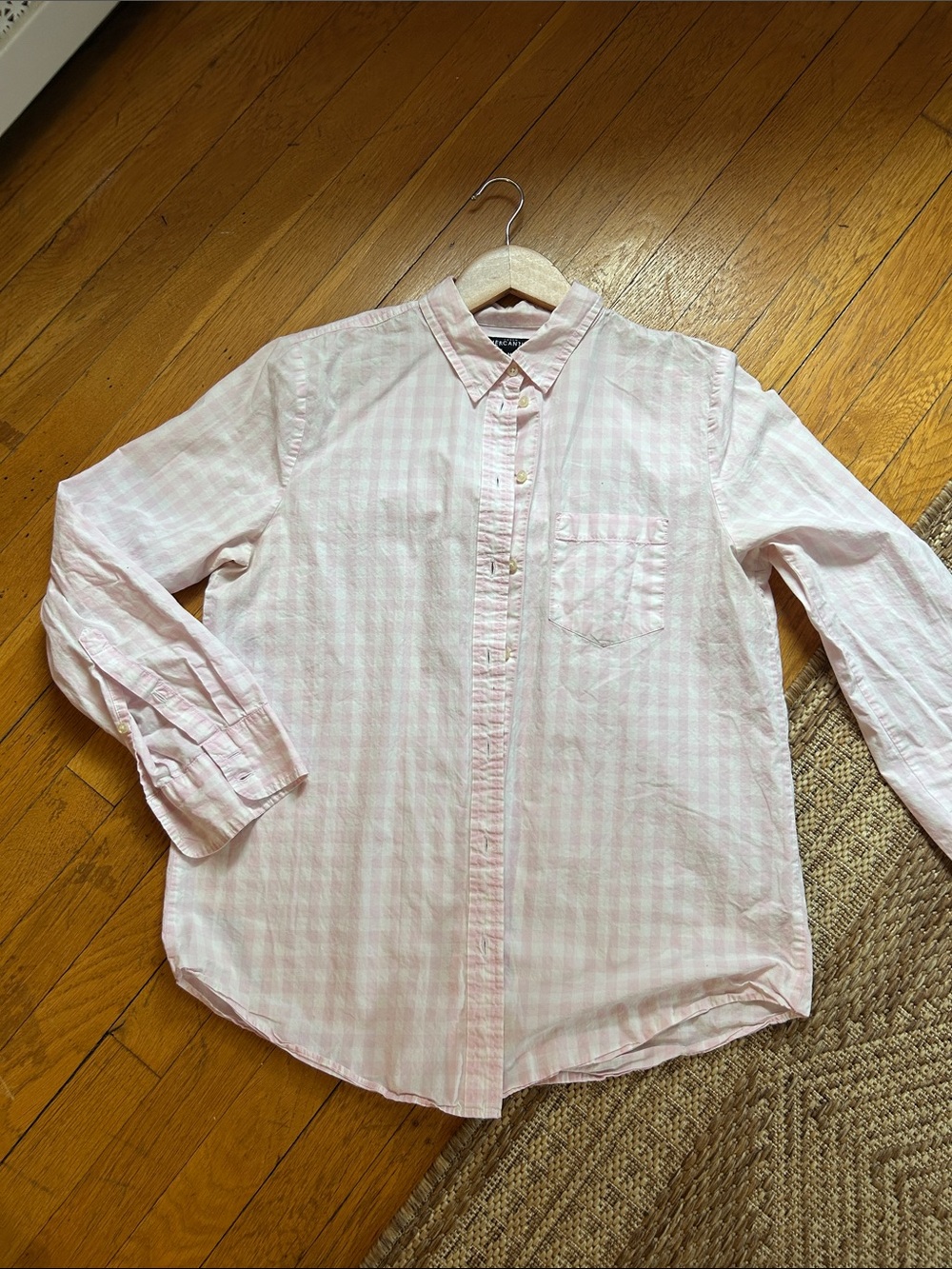 J crew mercantile pink gingham button down